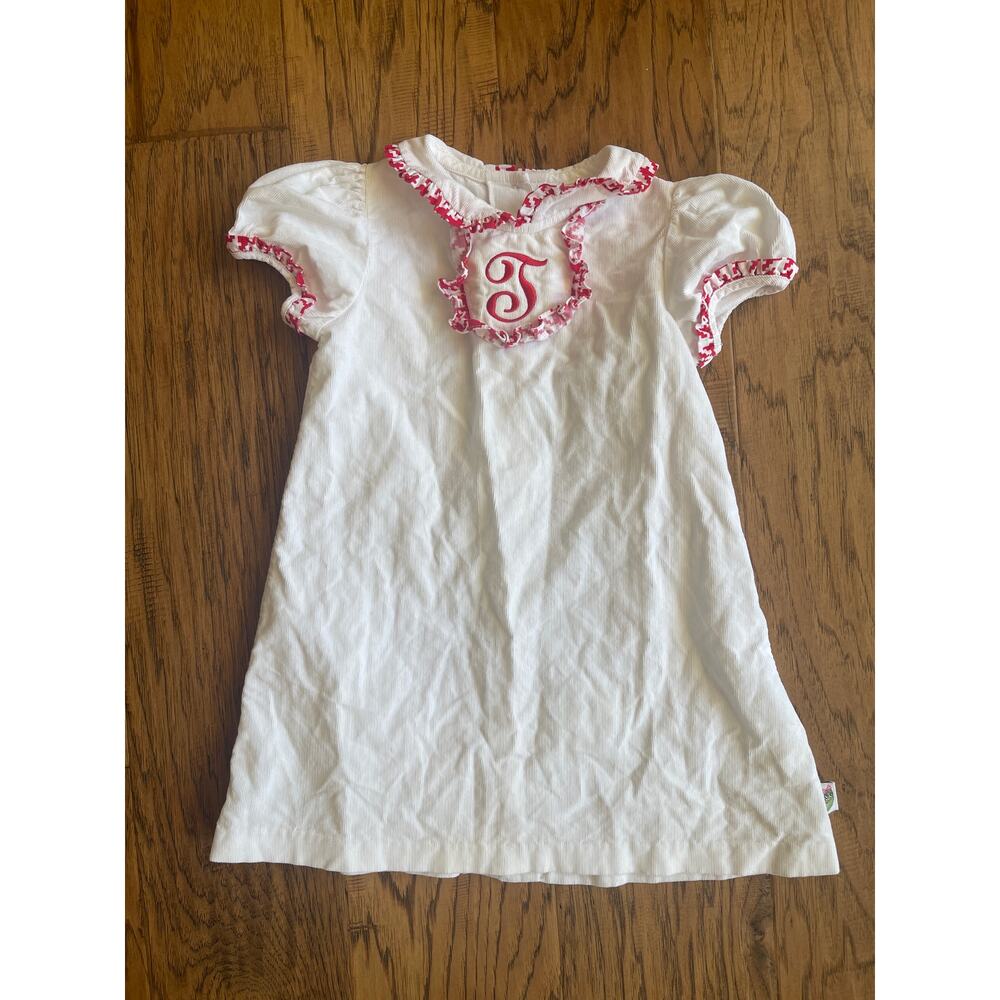 Girls size 5 Posh Pickle Letter T Monogram Red and White Dress Christmas
